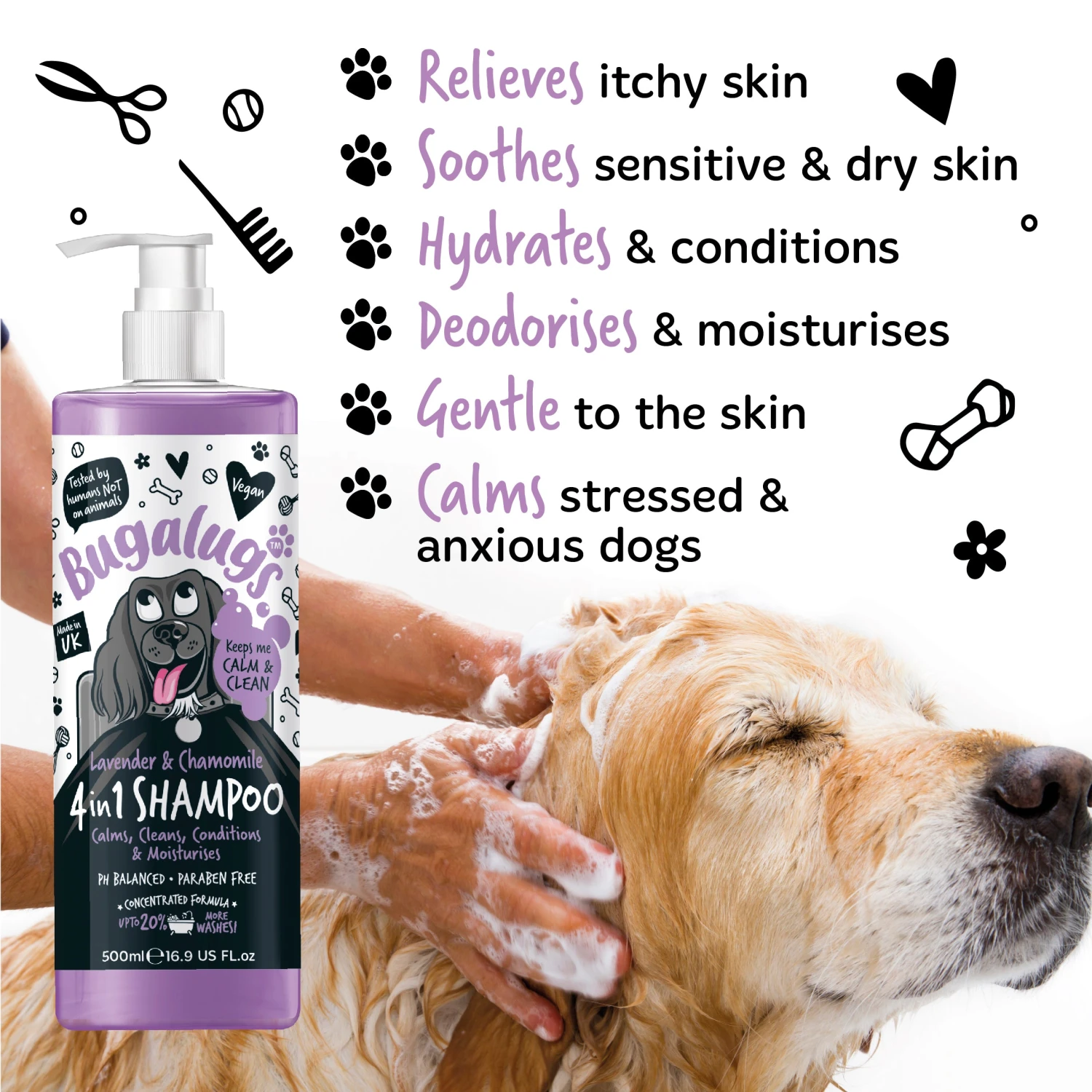 Bugalugs 4 In 1 Dog Lavender & Chamomile Shampoo 6 Bugalugs 4 In 1 Dog Lavender & Chamomile Shampoo - Image 4