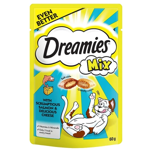 Whiskas Dreamies Cheese & Salmon Cat Pouches 3 Whiskas Dreamies Cheese & Salmon Cat Pouches