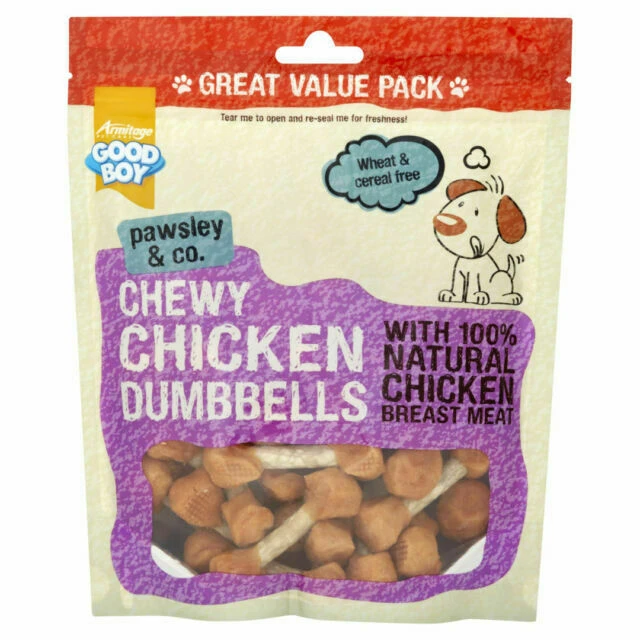 Good Boy Chewy Chicken Dumbbells 350g 3 Good Boy Chewy Chicken Dumbbells 350g