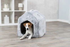 Trixie Nando Pet Cave For Cats & Dogs 40 X 45 X 40 Cm – Light Grey -Pet Care Supplies Store pet cave in room with dog