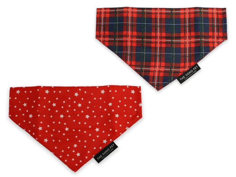 Soho Pet Bandana 2 Pack Tartan/Stars - 100% Recycled Fabric 3 Soho Pet Bandana 2 Pack Tartan/Stars - 100% Recycled Fabric